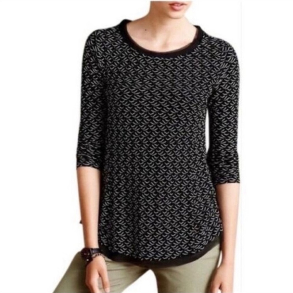 Anthropologie Postmark Textured Top Frayed Hem Black Sz XS